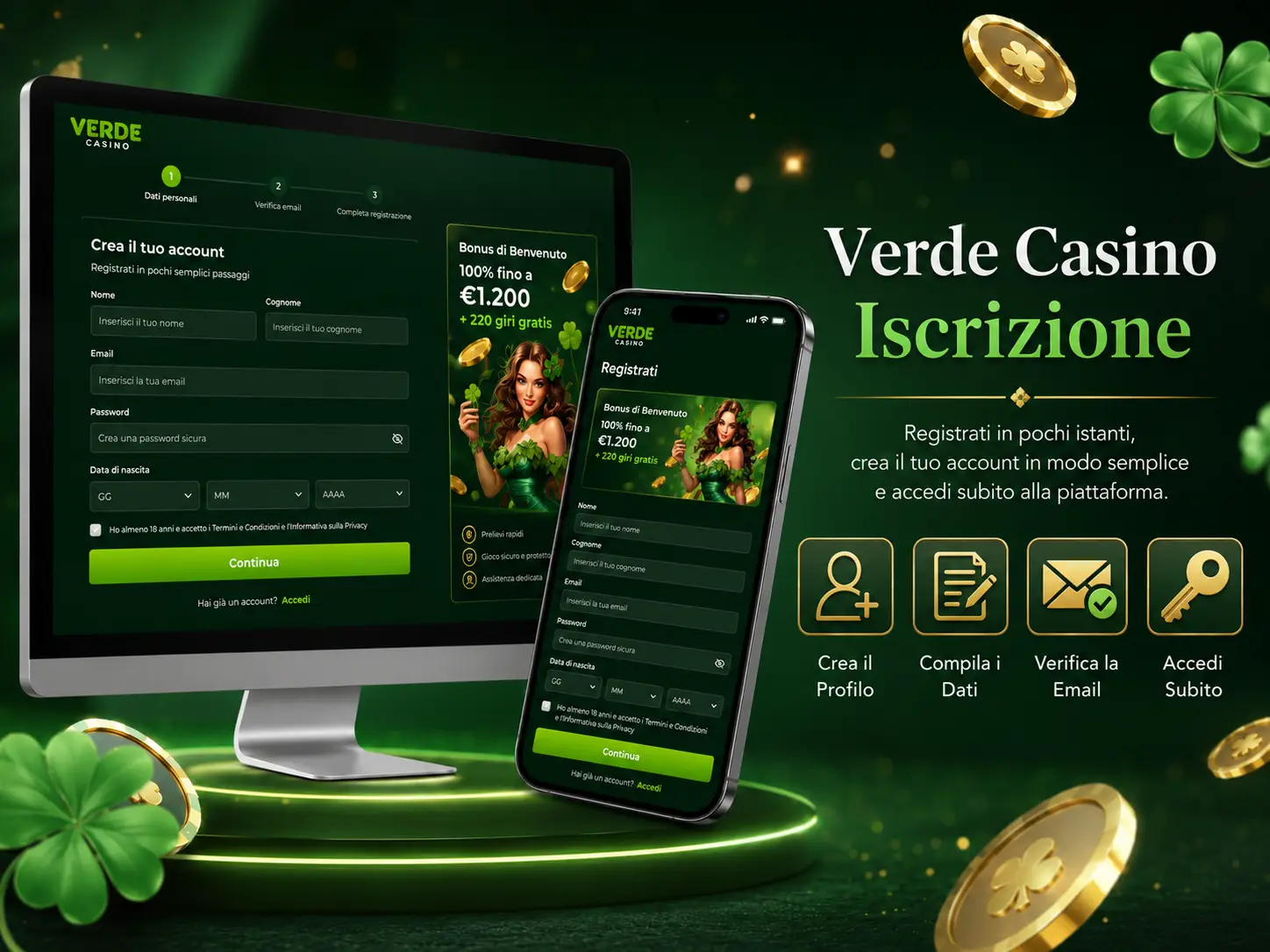 Registrazione sulla Piattaforma Verde Casino